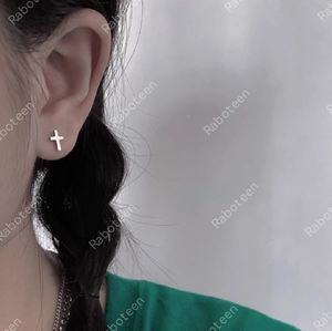 Cross Stud Earrings Cross Shaped Ear Studs Titanium Silver Stud Earrings